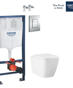WC Комплект 3в1 включващ квадратна тоaлетна BauEdge + структура Grohe и бутон