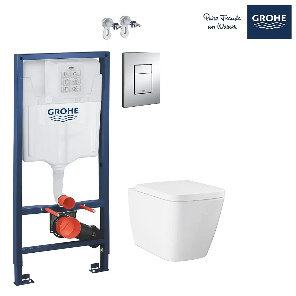 WC Комплект 3в1 включващ квадратна тоaлетна BauEdge + структура Grohe и бутон
